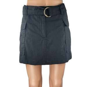 Zara Women's Black Buckle Belted Cargo Pockets High Rise Mini Skirt Skort Size S
